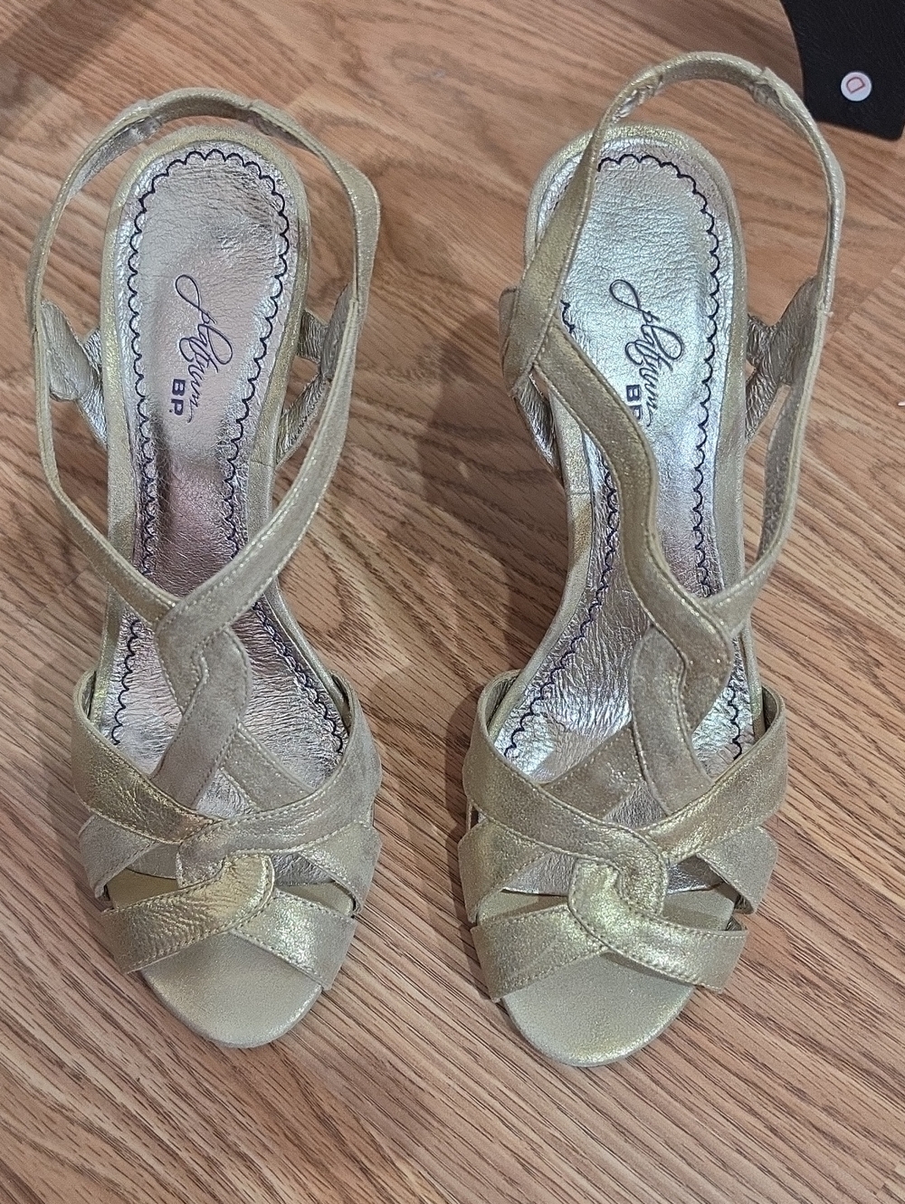 BP Brass Plum Women’s Gold Leather Strappy Slingback Heels